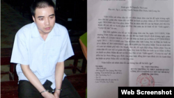 Hồ Duy Hải tại phiên tòa thúc thẩm năm 2009 và Thông báo của VKSND Tối cao ngày 28/11/2019. Photo by Facebook and Nguyen Thi Loan