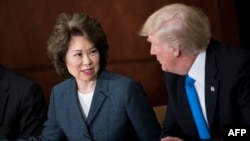 Bộ trưởng Giao thông Elaine Chao đang trao đổi với Tổng thống Donald Trump